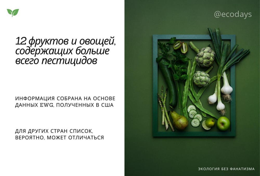 🌿12 фруктов и овощей, содержащих больше всего пестицидов в США, по версии EWG. 2020г