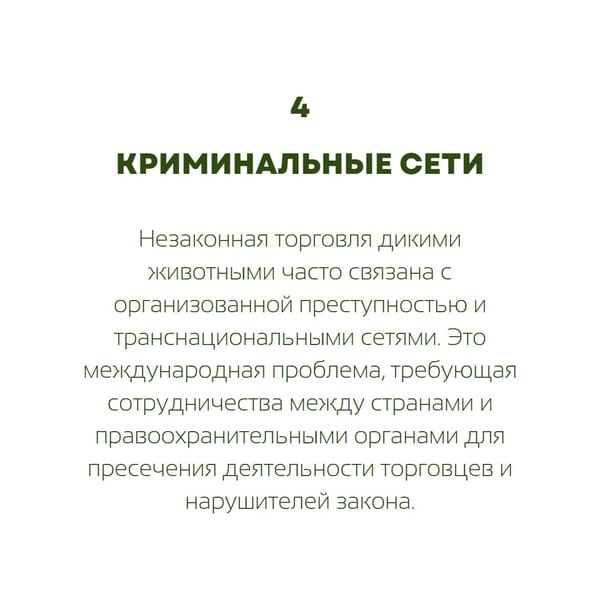 Пять интересных фактов про незаконную торговлю дикими животными в карточках от @ecodays 🌱